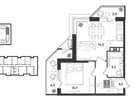 Продается 1-комнатная квартира ЖК Рекорд 2, литера 1, 47.1  м&sup2;, 11977530 рублей