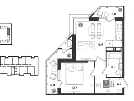 Продается 1-комнатная квартира ЖК Рекорд 2, литера 1, 46.8  м&sup2;, 11985480 рублей