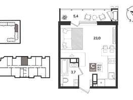 Продается Студия ЖК Рекорд 2, литера 1, 32.1  м&sup2;, 9036150 рублей