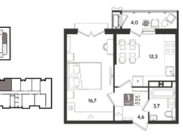 Продается 1-комнатная квартира ЖК Рекорд 2, литера 1, 41.3  м&sup2;, 10647140 рублей
