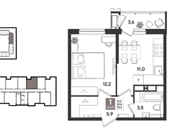 Продается 1-комнатная квартира ЖК Рекорд 2, литера 1, 36.2  м&sup2;, 10849140 рублей