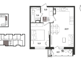 Продается 1-комнатная квартира ЖК Рекорд 2, литера 1, 47.4  м&sup2;, 11968500 рублей