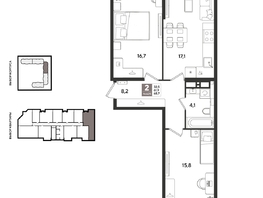 Продается 2-комнатная квартира ЖК Рекорд 2, литера 1, 68.8  м&sup2;, 15080960 рублей