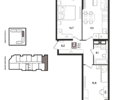 Продается 2-комнатная квартира ЖК Рекорд 2, литера 1, 68.7  м&sup2;, 15079650 рублей