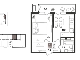 Продается 1-комнатная квартира ЖК Рекорд 2, литера 1, 39.2  м&sup2;, 11752160 рублей