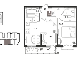Продается 2-комнатная квартира ЖК Рекорд 2, литера 1, 58.9  м&sup2;, 13252500 рублей