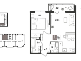 Продается 1-комнатная квартира ЖК Рекорд 2, литера 1, 48.5  м&sup2;, 11732150 рублей