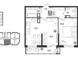 Продается 2-комнатная квартира ЖК Рекорд 2, литера 1, 58.6  м&sup2;, 12991620 рублей