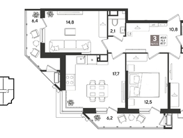 Продается 3-комнатная квартира ЖК Рекорд 2, литера 1, 87.7  м&sup2;, 18557320 рублей
