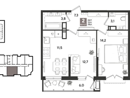 Продается 2-комнатная квартира ЖК Рекорд 2, литера 1, 58.6  м&sup2;, 13536600 рублей