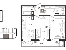 Продается 2-комнатная квартира ЖК Рекорд 2, литера 1, 61.6  м&sup2;, 13736800 рублей