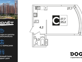 Продается Студия ЖК Самолет, литера 59, 35.2  м&sup2;, 6547200 рублей