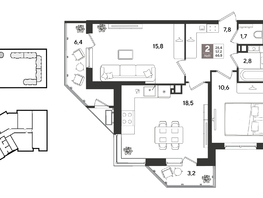 Продается 2-комнатная квартира ЖК Рекорд 2, литера 2, 66.8  м&sup2;, 14956520 рублей