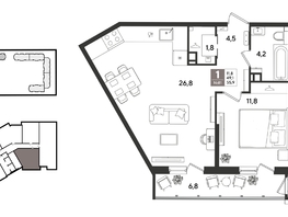 Продается 1-комнатная квартира ЖК Рекорд 2, литера 2, 55.9  м&sup2;, 12298000 рублей
