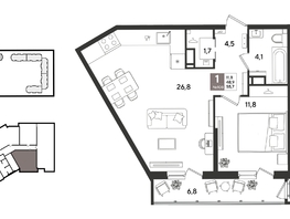 Продается 1-комнатная квартира ЖК Рекорд 2, литера 2, 55.7  м&sup2;, 12343120 рублей