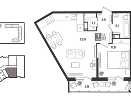 Продается 1-комнатная квартира ЖК Рекорд 2, литера 2, 55.8  м&sup2;, 12415500 рублей