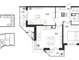 Продается 2-комнатная квартира ЖК Рекорд 2, литера 2, 66.6  м&sup2;, 15844140 рублей