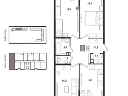 Продается 3-комнатная квартира ЖК Рекорд 2, литера 2, 101  м&sup2;, 19856600 рублей