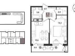 Продается 1-комнатная квартира ЖК Рекорд 2, литера 2, 44.6  м&sup2;, 11515720 рублей