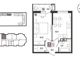 Продается 1-комнатная квартира ЖК Рекорд 2, литера 2, 41.8  м&sup2;, 10408200 рублей