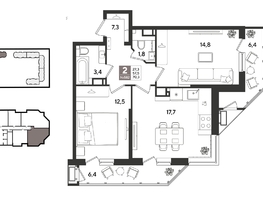 Продается 2-комнатная квартира ЖК Рекорд 2, литера 2, 70.3  м&sup2;, 14798150 рублей