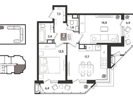 Продается 2-комнатная квартира ЖК Рекорд 2, литера 2, 70.3  м&sup2;, 14868450 рублей
