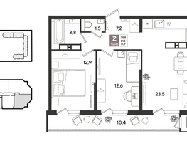 Продается 2-комнатная квартира ЖК Рекорд 2, литера 2, 72.2  м&sup2;, 15977860 рублей