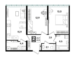 Продается 2-комнатная квартира ЖК ДОГМА ПАРК, лит 13, 60.8  м&sup2;, 10895360 рублей