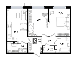 Продается 2-комнатная квартира ЖК ДОГМА ПАРК, лит 13, 59.9  м&sup2;, 10871850 рублей