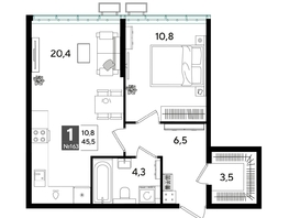 Продается 1-комнатная квартира ЖК ДОГМА ПАРК, лит 13, 45.5  м&sup2;, 8635900 рублей