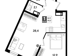 Продается 1-комнатная квартира ЖК ДОГМА ПАРК, лит 13, 46.2  м&sup2;, 8463840 рублей