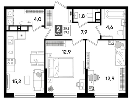 Продается 2-комнатная квартира ЖК ДОГМА ПАРК, литера 15, 59.3  м&sup2;, 10395290 рублей