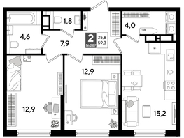 Продается 2-комнатная квартира ЖК ДОГМА ПАРК, литера 15, 59.3  м&sup2;, 10359710 рублей