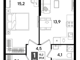 Продается 1-комнатная квартира ЖК ДОГМА ПАРК, литера 16, 39.8  м&sup2;, 7558020 рублей