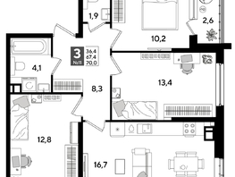 Продается 3-комнатная квартира ЖК ДОГМА ПАРК, литера 16, 70  м&sup2;, 11571000 рублей