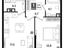 Продается 1-комнатная квартира ЖК ДОГМА ПАРК, литера 16, 44.4  м&sup2;, 8578080 рублей
