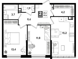 Продается 2-комнатная квартира ЖК ДОГМА ПАРК, литера 16, 59.6  м&sup2;, 10728000 рублей