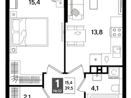 Продается 1-комнатная квартира ЖК ДОГМА ПАРК, литера 16, 39.5  м&sup2;, 7520800 рублей
