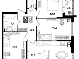Продается 3-комнатная квартира ЖК ДОГМА ПАРК, литера 16, 70  м&sup2;, 11711000 рублей