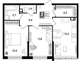 Продается 2-комнатная квартира ЖК ДОГМА ПАРК, литера 16, 59.6  м&sup2;, 10739920 рублей