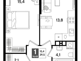 Продается 1-комнатная квартира ЖК ДОГМА ПАРК, литера 16, 39.5  м&sup2;, 7532650 рублей