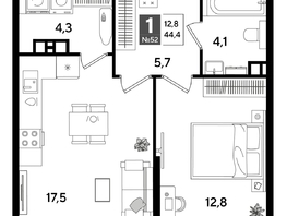 Продается 1-комнатная квартира ЖК ДОГМА ПАРК, литера 16, 44.4  м&sup2;, 8622480 рублей