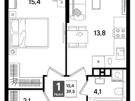 Продается 1-комнатная квартира ЖК ДОГМА ПАРК, литера 16, 39.5  м&sup2;, 7548450 рублей