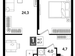Продается 1-комнатная квартира ЖК ДОГМА ПАРК, литера 16, 47.7  м&sup2;, 8795880 рублей