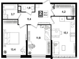 Продается 2-комнатная квартира ЖК ДОГМА ПАРК, литера 16, 59.4  м&sup2;, 10787040 рублей