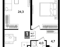 Продается 1-комнатная квартира ЖК ДОГМА ПАРК, литера 16, 47.7  м&sup2;, 8834040 рублей