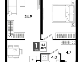 Продается 1-комнатная квартира ЖК ДОГМА ПАРК, литера 16, 48.9  м&sup2;, 9154080 рублей