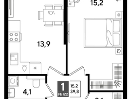 Продается 1-комнатная квартира ЖК ДОГМА ПАРК, литера 16, 39.8  м&sup2;, 7629660 рублей