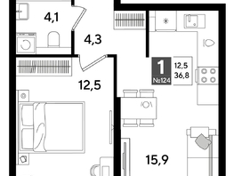 Продается 1-комнатная квартира ЖК ДОГМА ПАРК, литера 16, 36.8  м&sup2;, 7764800 рублей