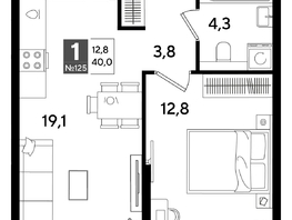 Продается 1-комнатная квартира ЖК ДОГМА ПАРК, литера 16, 40  м&sup2;, 8060000 рублей